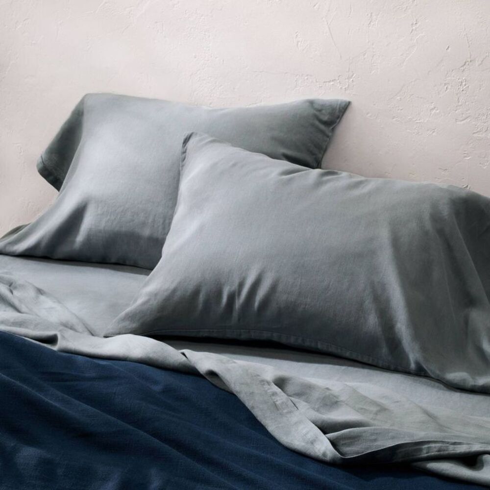 King 100% Linen Pillowcases Mineral Blue - Casaluna